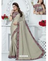 Grey Georgette Embroidered Party Wear Saree