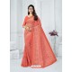 Peach Soft Net Embroidered Party Wear Saree