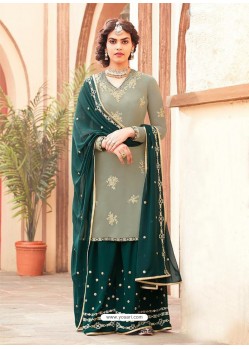 Dark Green And Grey Georgette Heavy Embroidered Palazzo Suit