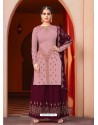 Mauve And Deep Wine Georgette Heavy Embroidered Palazzo Suit