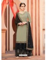 Taupe And Black Georgette Heavy Embroidered Palazzo Suit