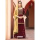 Maroon Georgette Heavy Embroidered Palazzo Suit