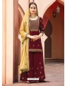 Maroon Georgette Heavy Embroidered Palazzo Suit
