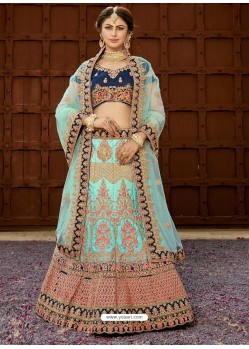 Sky Blue Pure Heavy Silk Heavy Embroidered Wedding Lehenga Choli