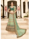 Dark And Sea Green Pure Heavy Silk Heavy Embroidered Wedding Lehenga Choli