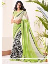Off White And Green Shaded Printed Saree
