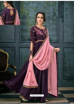 Purple Satin Georgette Zari And Resham Embroidered Anarkali Suit