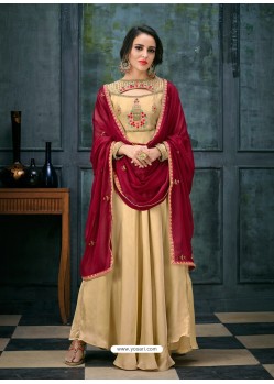 Light Beige Satin Georgette Zari And Resham Embroidered Anarkali Suit