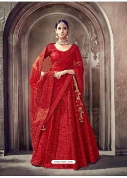 Red Digital Net Heavy Worked Bridal Saree