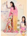 Off White And Pink Printed Casual Saree