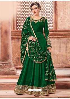 Dark Green Satin Georgette Embroidery Designer Anarkali Suit