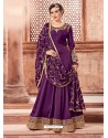 Purple Satin Georgette Embroidery Designer Anarkali Suit
