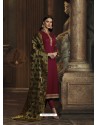 Wine Satin Georgette Diamond Worked Churidar Suit