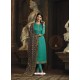 Teal Satin Georgette Diamond Worked Churidar Suit