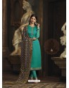 Teal Satin Georgette Diamond Worked Churidar Suit