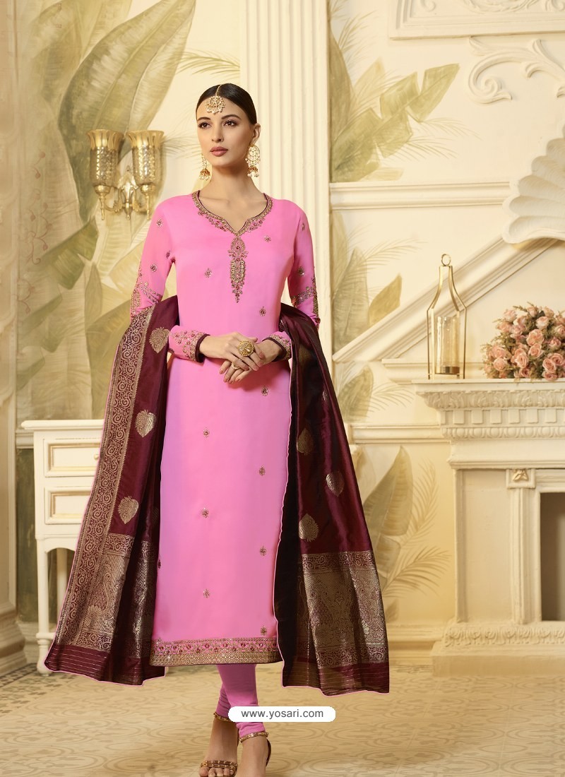 Dark Pink Semi Stitched Suit with Dupatta | DAIRY MILK-7002 | Cilory.com