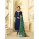 Navy Blue Satin Georgette Stone Worked Designer Churidar Suit