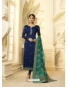 Navy Blue Satin Georgette Stone Worked Designer Churidar Suit