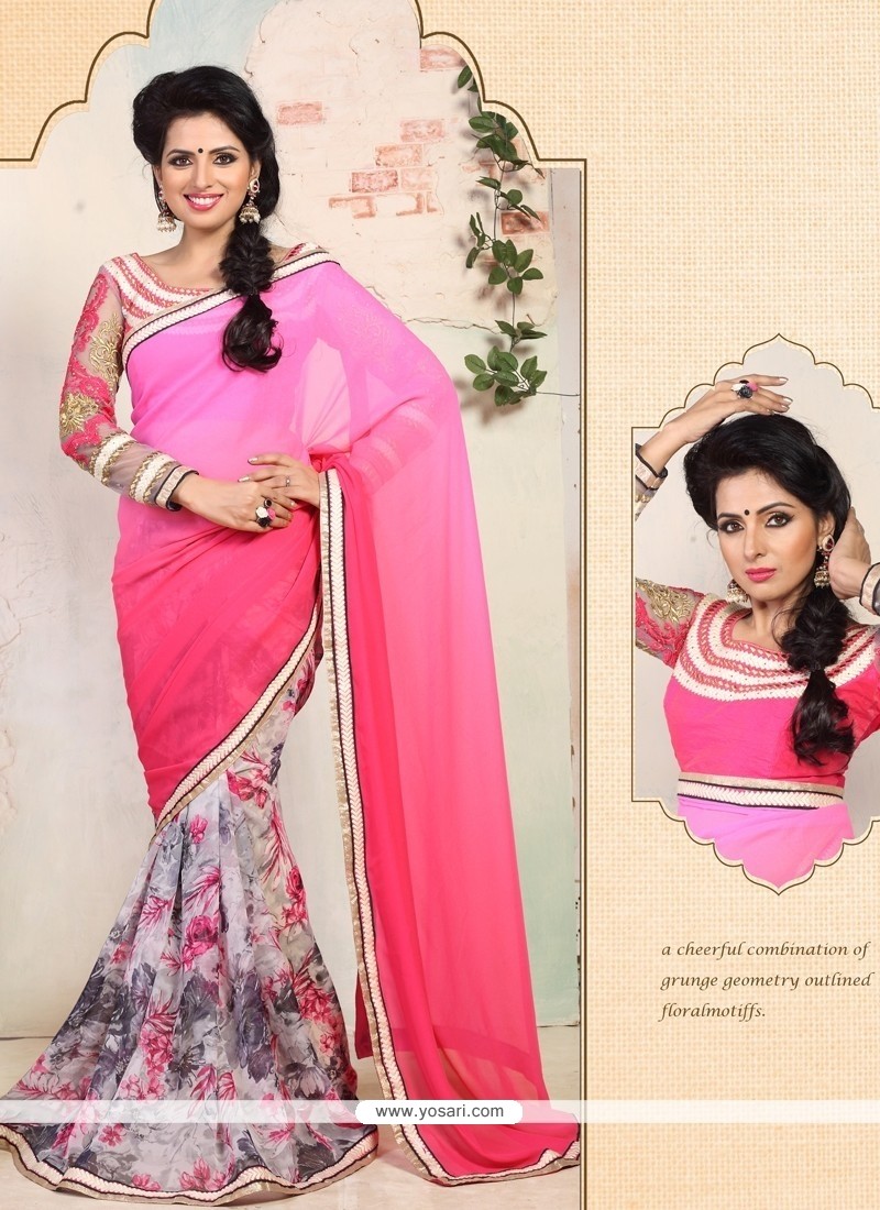 Amazing Pink Shaded Georgette Printed Saree