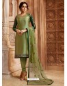 Green Georgette Satin Embroidered Designer Churidar Suit
