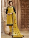 Yellow Georgette Satin Embroidered Designer Churidar Suit