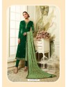 Dark Green Satin Georgette Diamond Worked Designer Churidar Suit