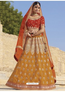 Yellow And Red Silk Stone Embroidered Designer Bridal Lehenga Choli
