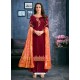 Maroon Satin Georgette Thread Embroidered Palazzo Suit