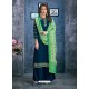 Teal Blue Satin Georgette Thread Embroidered Palazzo Suit