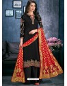 Black Satin Georgette Thread Embroidered Palazzo Suit