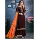 Coffee Brown Satin Georgette Thread Embroidered Palazzo Suit