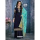 Navy Blue Satin Georgette Thread Embroidered Palazzo Suit