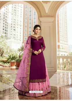 Fabulous Violet Georgette Embroidery Designer Party Wear Salwar Suits