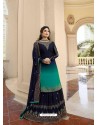 Awesome Navy Blue And Green Georgette Embroidery Designer Party Wear Salwar Suits