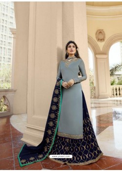 Classy Grey Georgette Embroidery Designer Party Wear Salwar Suits