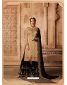 Beige And Black Satin Georgette Embroidered Palazzo Suit