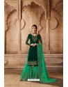 Dark And Jade Green Satin Georgette Embroidered Palazzo Suit