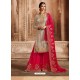 Fuchsia And Grey Satin Georgette Embroidered Palazzo Suit