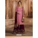 Light Pink And Maroon Satin Georgette Embroidered Palazzo Suit