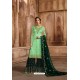 Sea And Dark Green Satin Georgette Embroidered Palazzo Suit