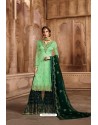 Sea And Dark Green Satin Georgette Embroidered Palazzo Suit