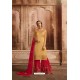 Yellow And Fuchsia Satin Georgette Embroidered Palazzo Suit