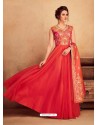 Red Heavy Silk With Pure Butterfly Net Designer Anarkali Suit