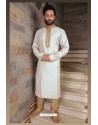 Glossy White Slub Silk Kurta pajama For Men