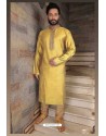Classy Yellow Slub Silk Kurta pajama For Men