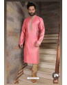Awesome Pink Slub Silk Kurta pajama For Men