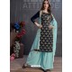 Navy And Sky Blue Heavy Georgette Satin Palazzo Suit