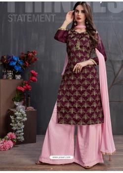 Deep Wine And Pink Heavy Georgette Satin Palazzo Suit