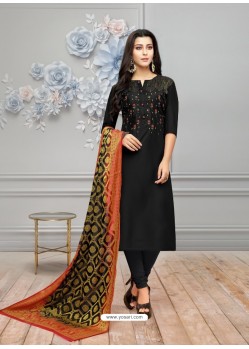 Ravishing Black Embroidered Straight Salwar Suit