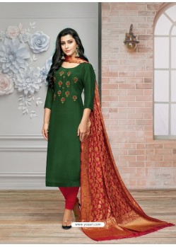 Scintillating Green Embroidered Straight Salwar Suit
